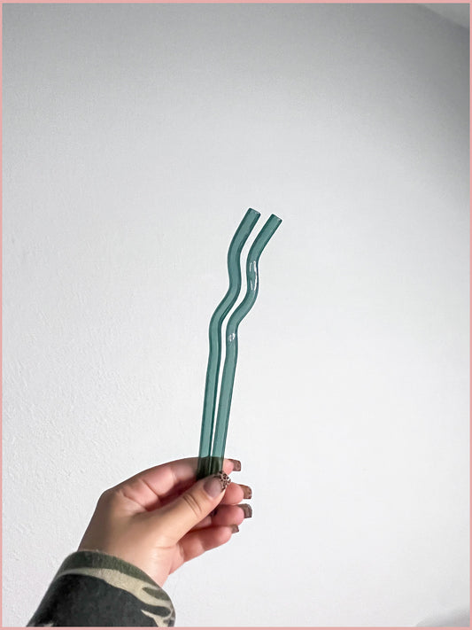 Teal Wavy Straw